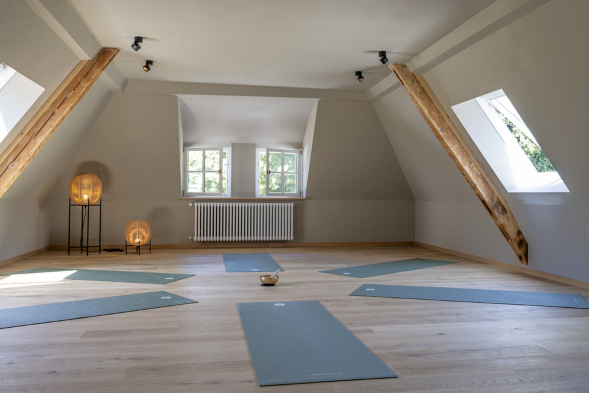 Yoga room with mats in the Garten Spa at Seegut Zeppelin